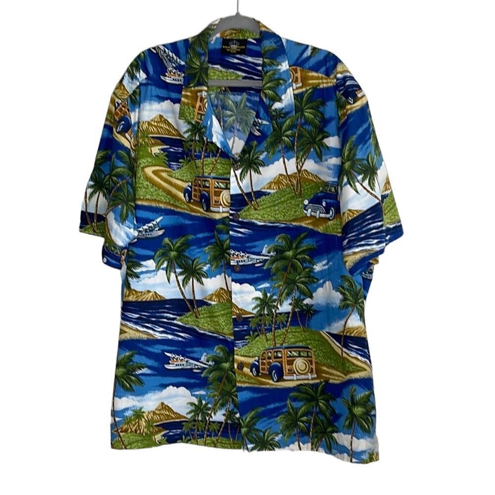 VINTAGE ROYAL CREATIONS HAWAIIAN MEN'S SHIRT TROPICAL BEACH CARS 100% COTTON 3XL